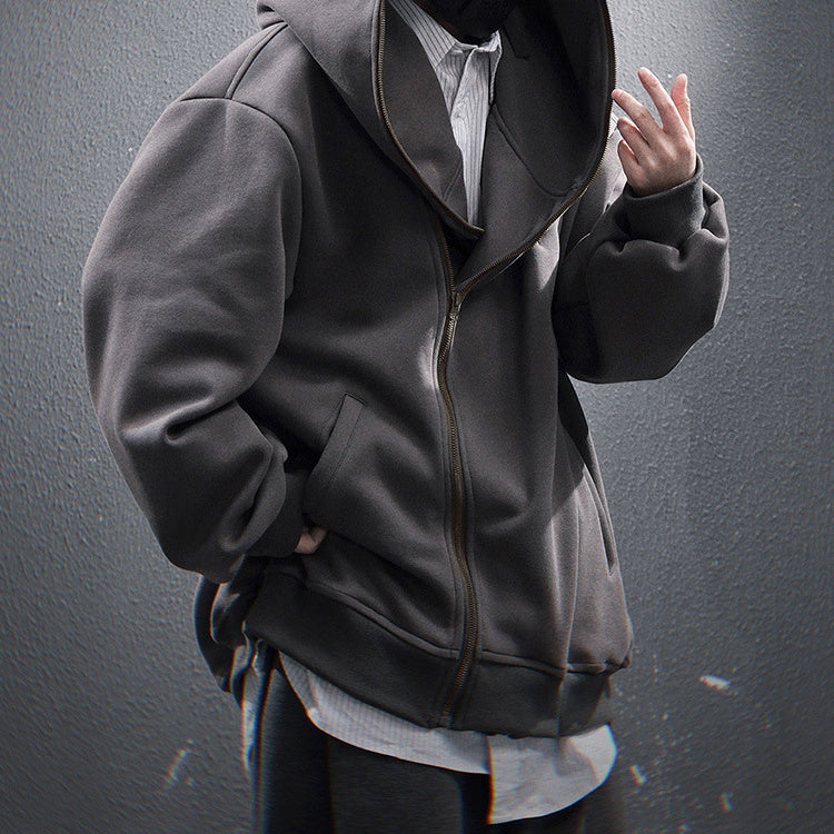 Oblique Zipper Hooded