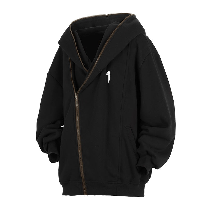 Oblique Zipper Hooded