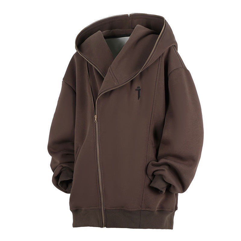 Oblique Zipper Hooded