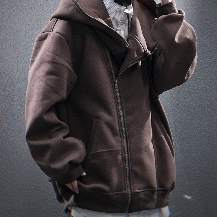 Oblique Zipper Hooded
