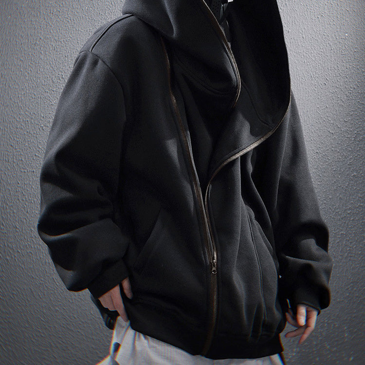 Oblique Zipper Hooded