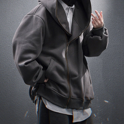 Oblique Zipper Hooded
