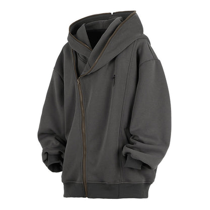 Oblique Zipper Hooded