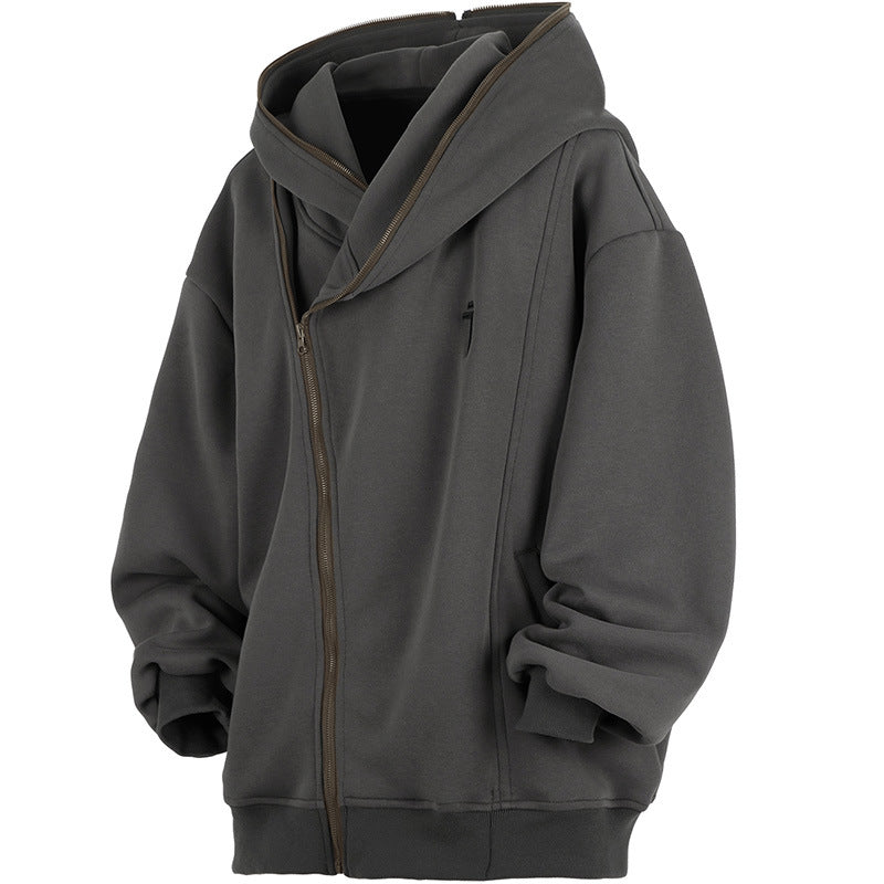Oblique Zipper Hooded