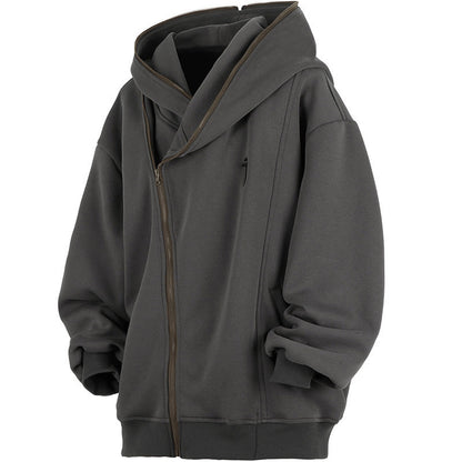 Oblique Zipper Hooded