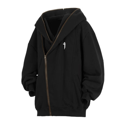 Oblique Zipper Hooded