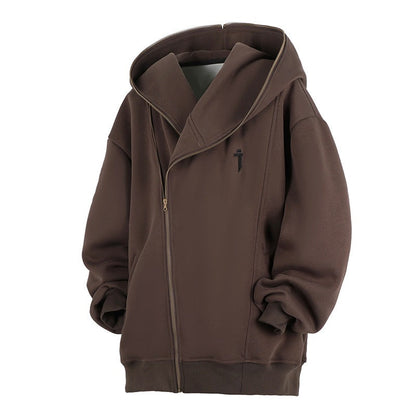 Oblique Zipper Hooded