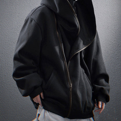Oblique Zipper Hooded